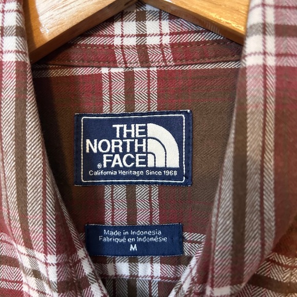 The North Face Mens M Red Brown Plaid Flannel Shirt Long Sleeve Button Down - Picture 4 of 7